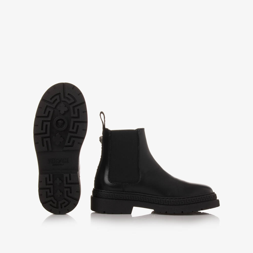Versace-Black Leather Chelsea Boots | Childrensalon Outlet
