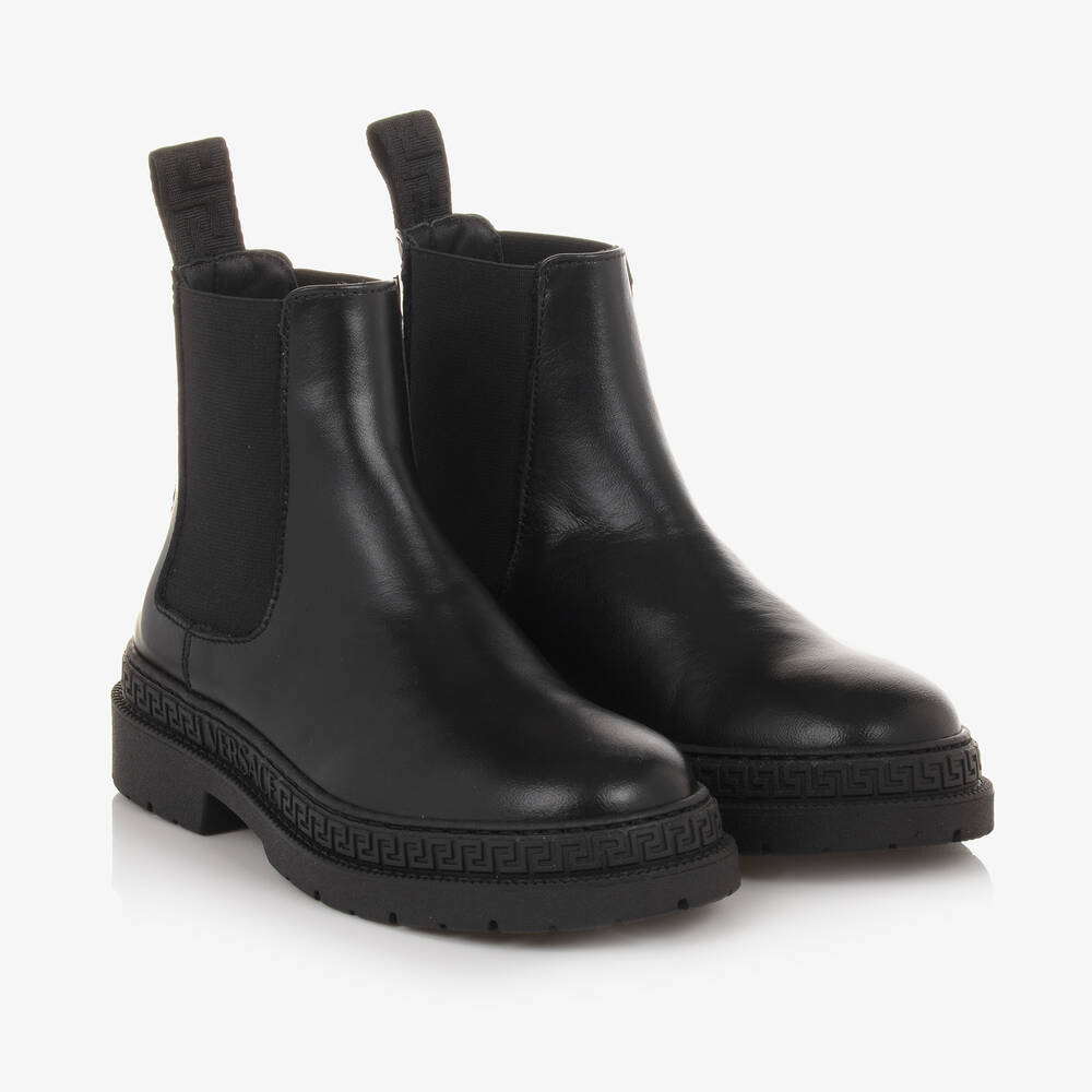 Versace - Black Leather Chelsea Boots | Childrensalon