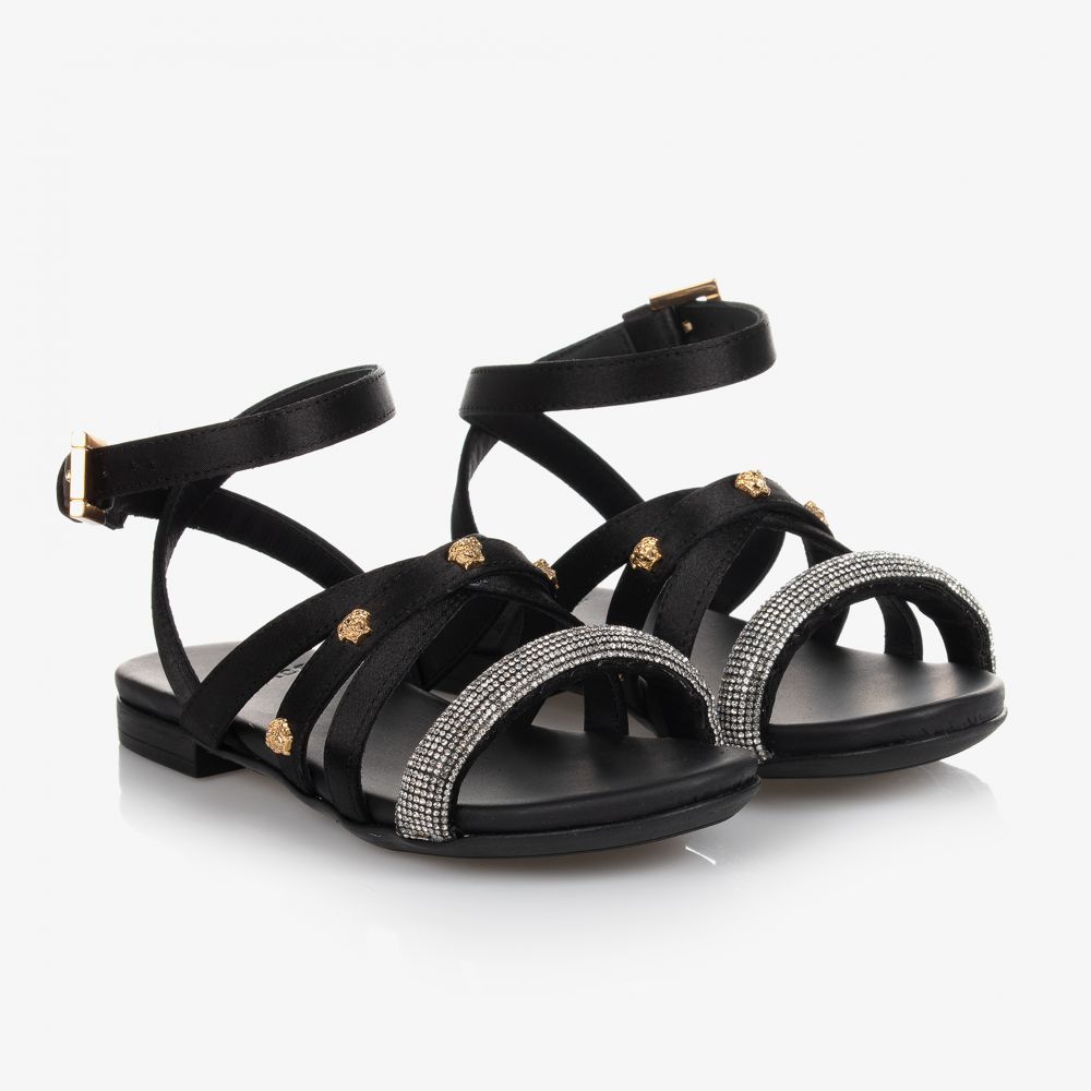 Versace - Sandales noires en cuir Medusa | Childrensalon