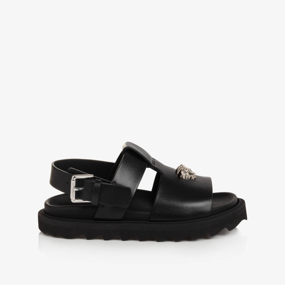 Versace-Black Leather Medusa Sandals | Childrensalon Outlet