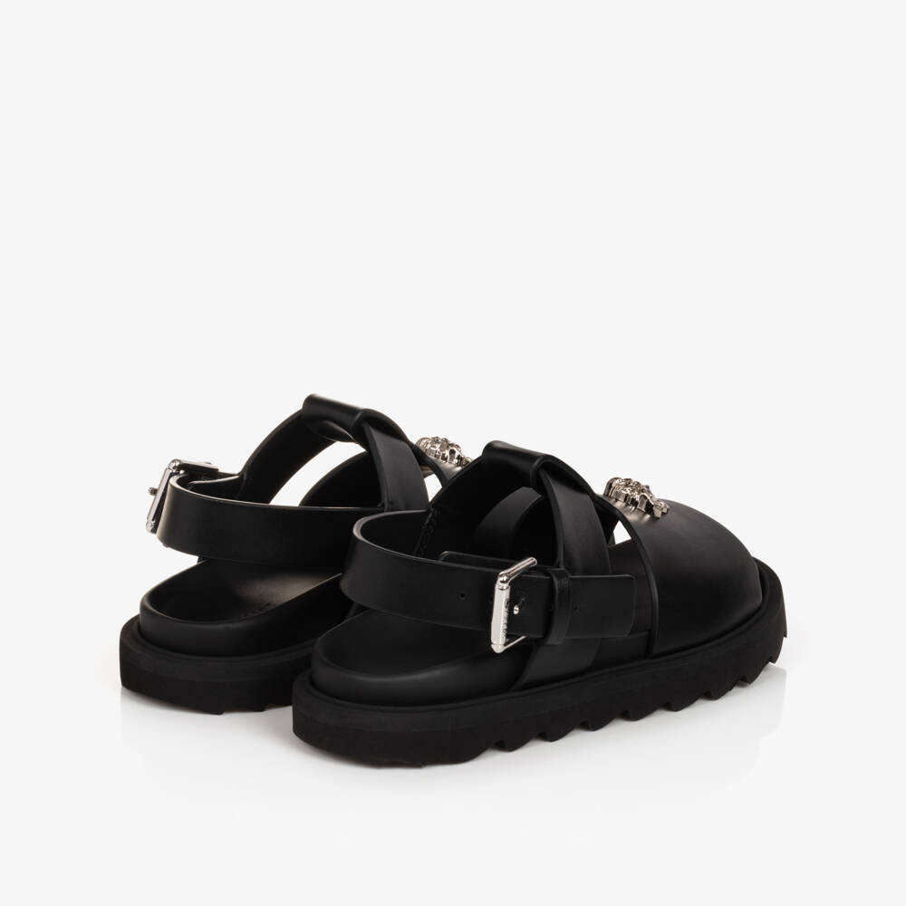 Versace-Black Leather Medusa Sandals | Childrensalon Outlet