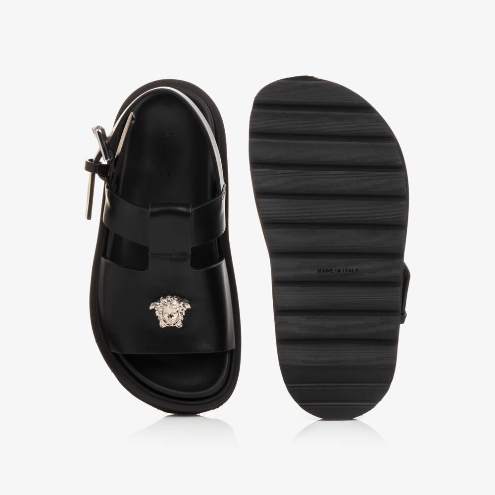 Versace-Black Leather Medusa Sandals | Childrensalon Outlet