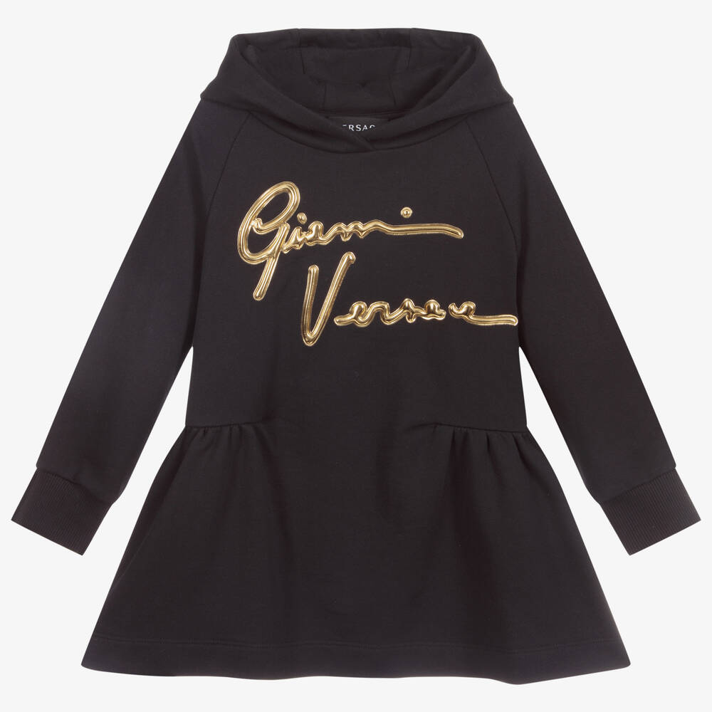 Versace - فستان هودي ستايل سويتر قطن لون أسود وذهبي | Childrensalon