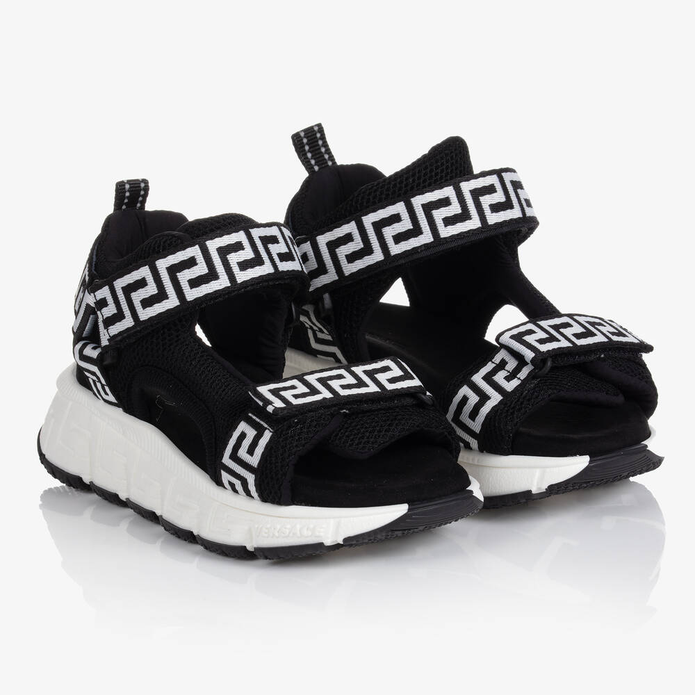 Versace - Черно-белые сандалии с принтом Greca | Childrensalon