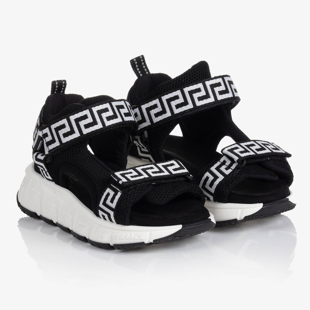 Versace - Sandales noires et blanches Greca | Childrensalon