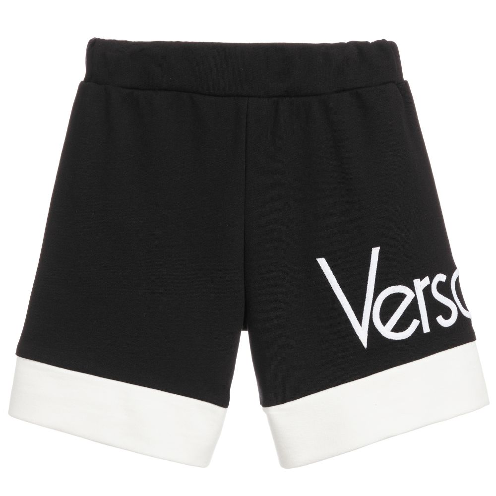 Versace - شورت قطن جيرسي لون أسود و أبيض للأولاد | Childrensalon