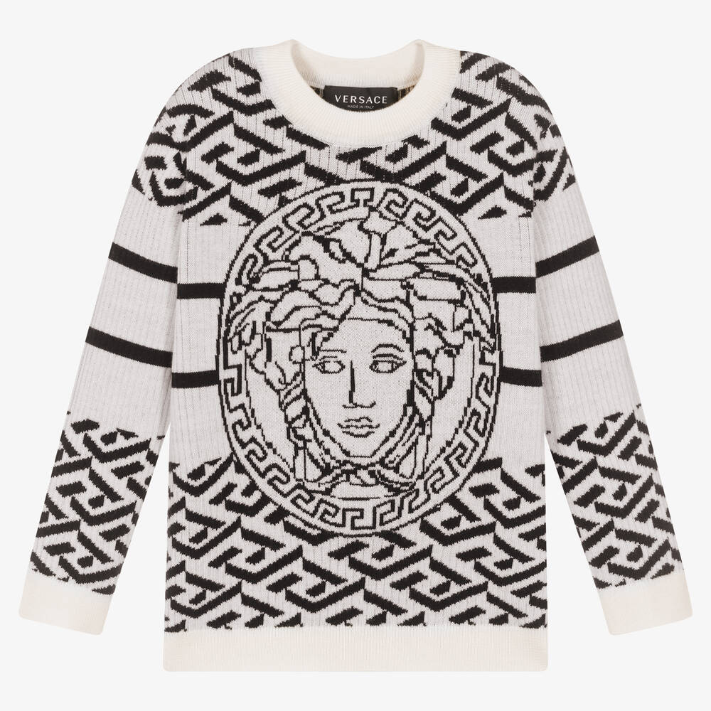Versace - Черно-белый свитер с принтом Medusa | Childrensalon