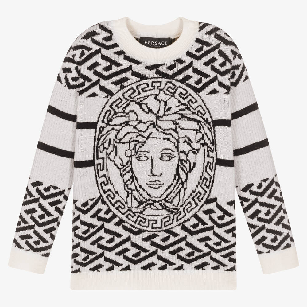 Versace - Pull noir et blanc Medusa | Childrensalon