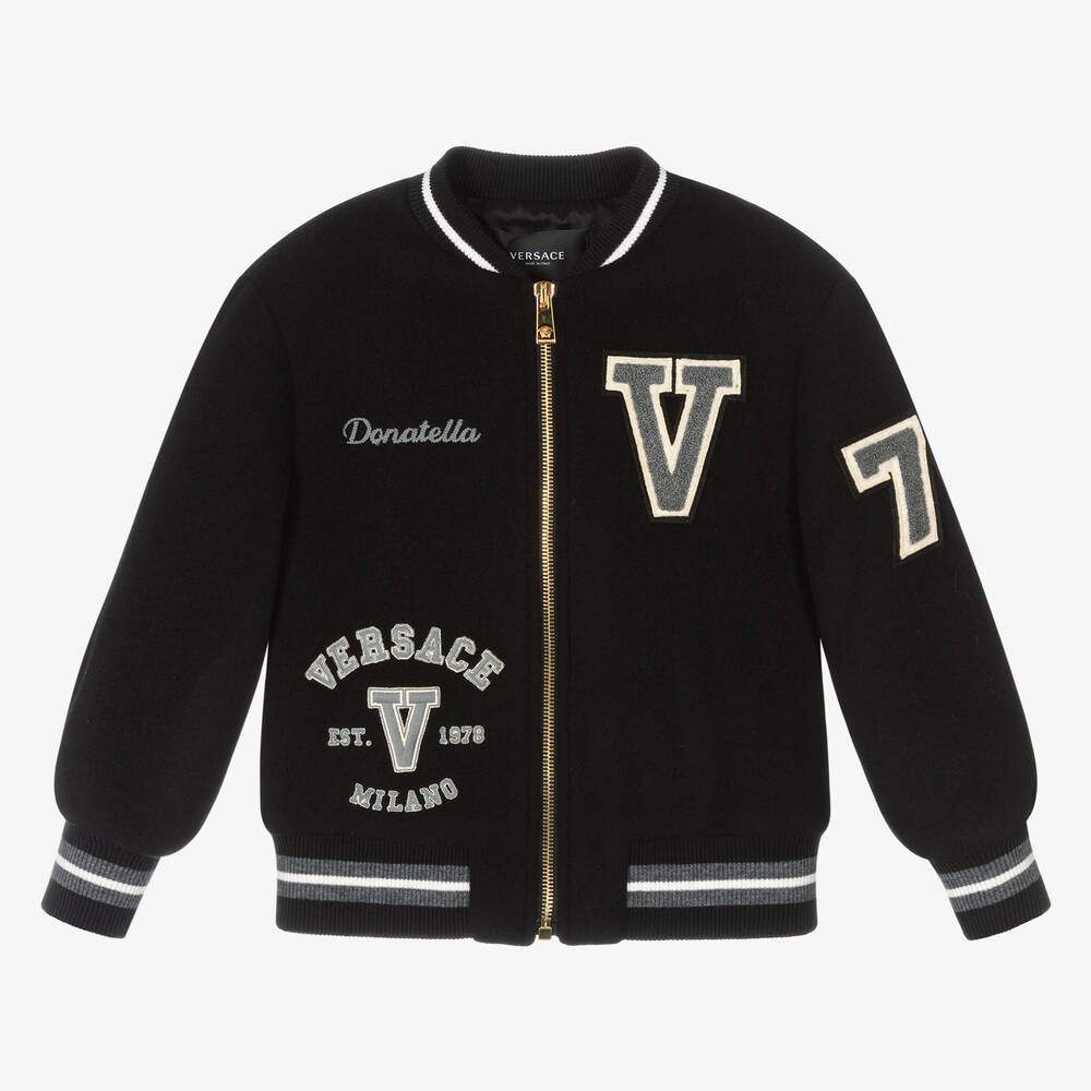 Versace - Black Wool Bomber Jacket | Childrensalon