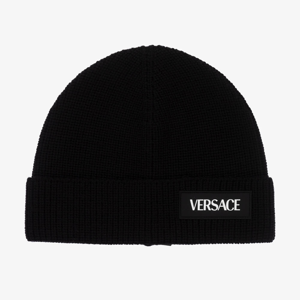 Versace - قبعة بيني صوف محبوك لون أسود | Childrensalon