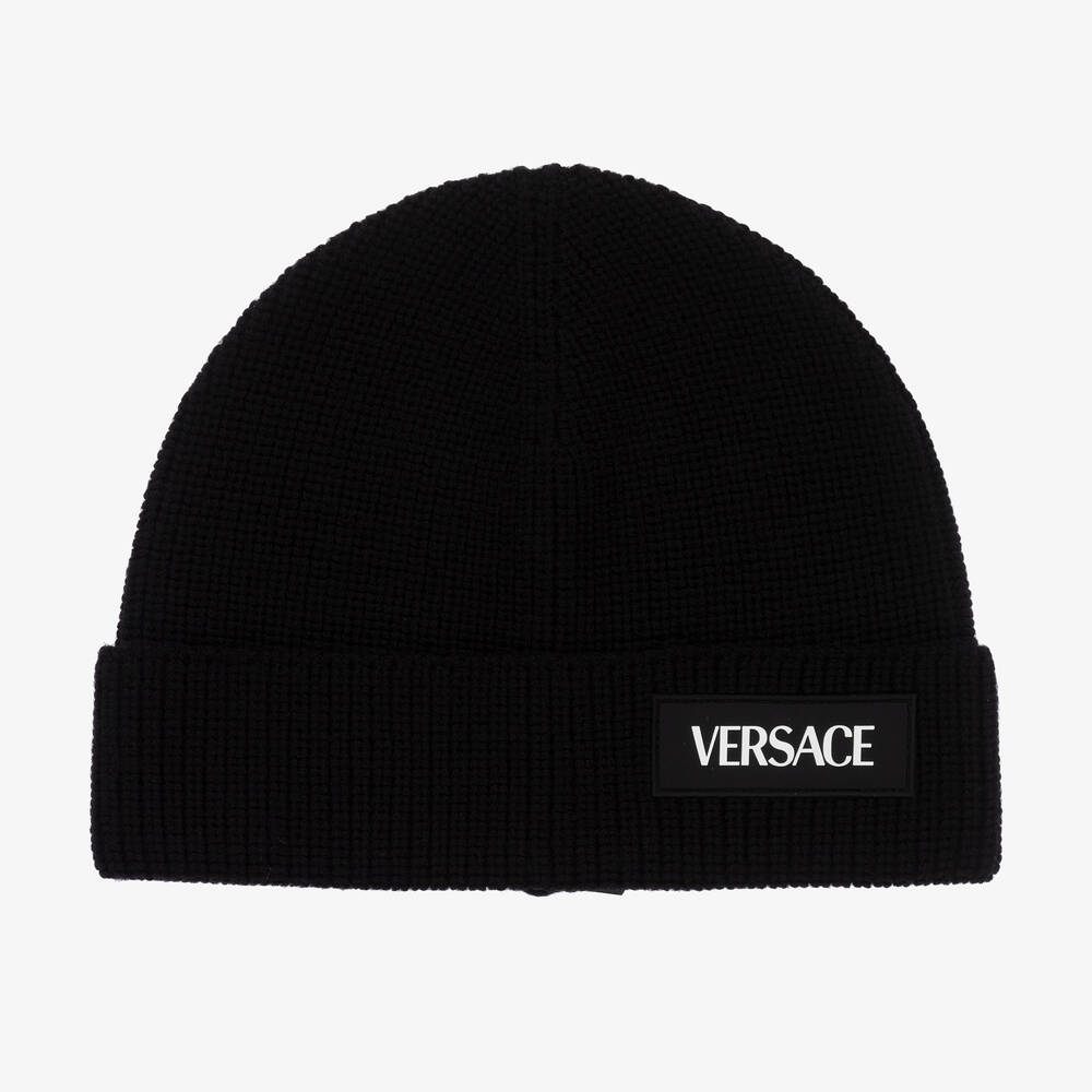 Black Wool Knit Beanie Hat