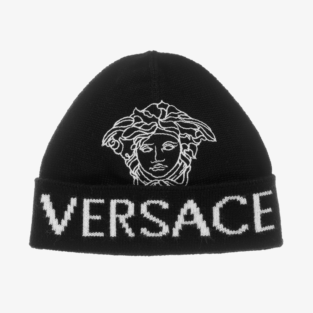 Versace - Black Wool Knit Medusa Hat  | Childrensalon