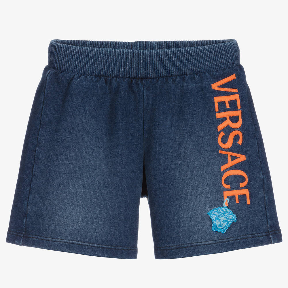 Versace-Blue Cotton Jersey Logo Shorts | Childrensalon Outlet