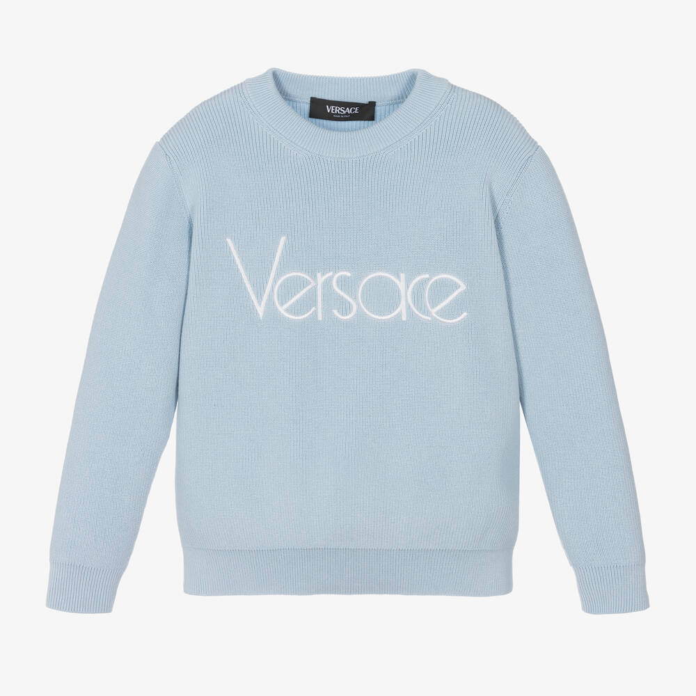 Versace-بلوفر قطن محبوك لون أزرق | Childrensalon Outlet