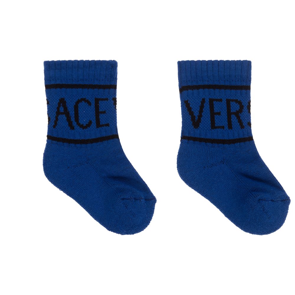 Versace - Blue Cotton Logo Socks | Childrensalon