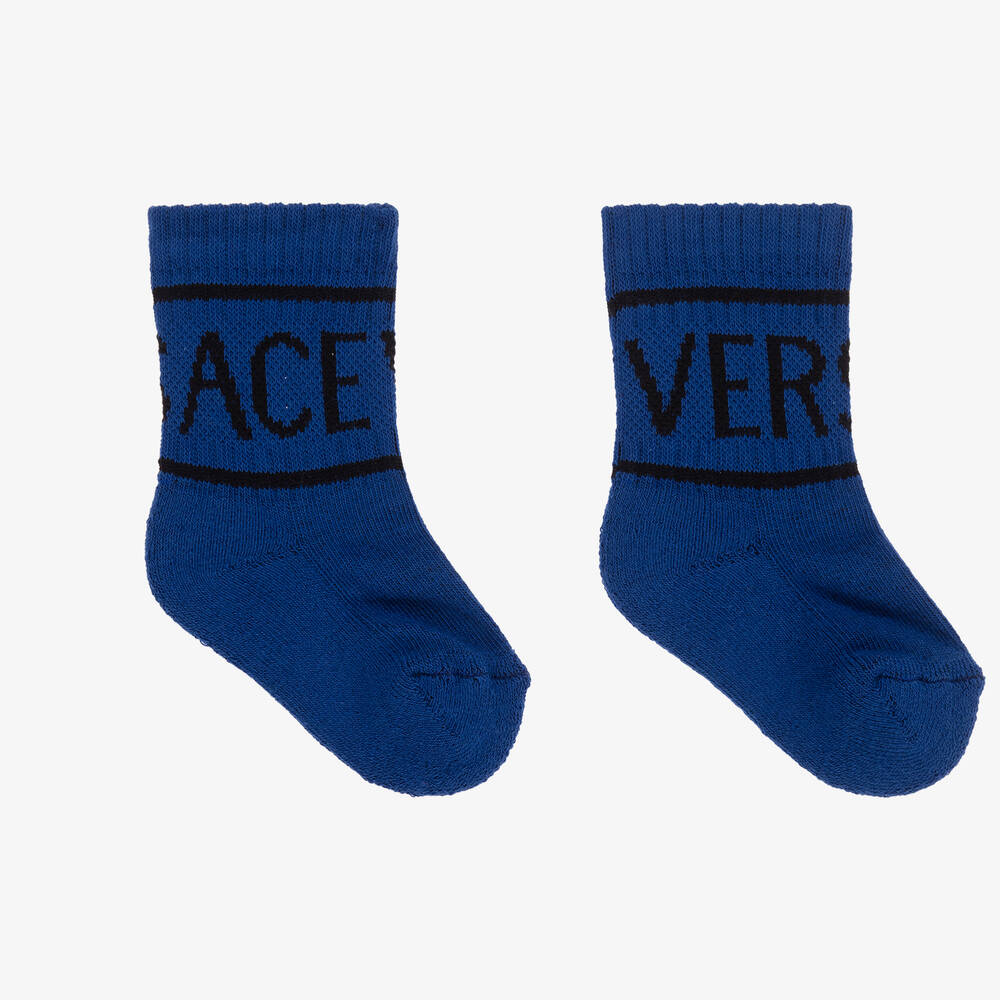 Versace-Blue Cotton Logo Socks | Childrensalon Outlet