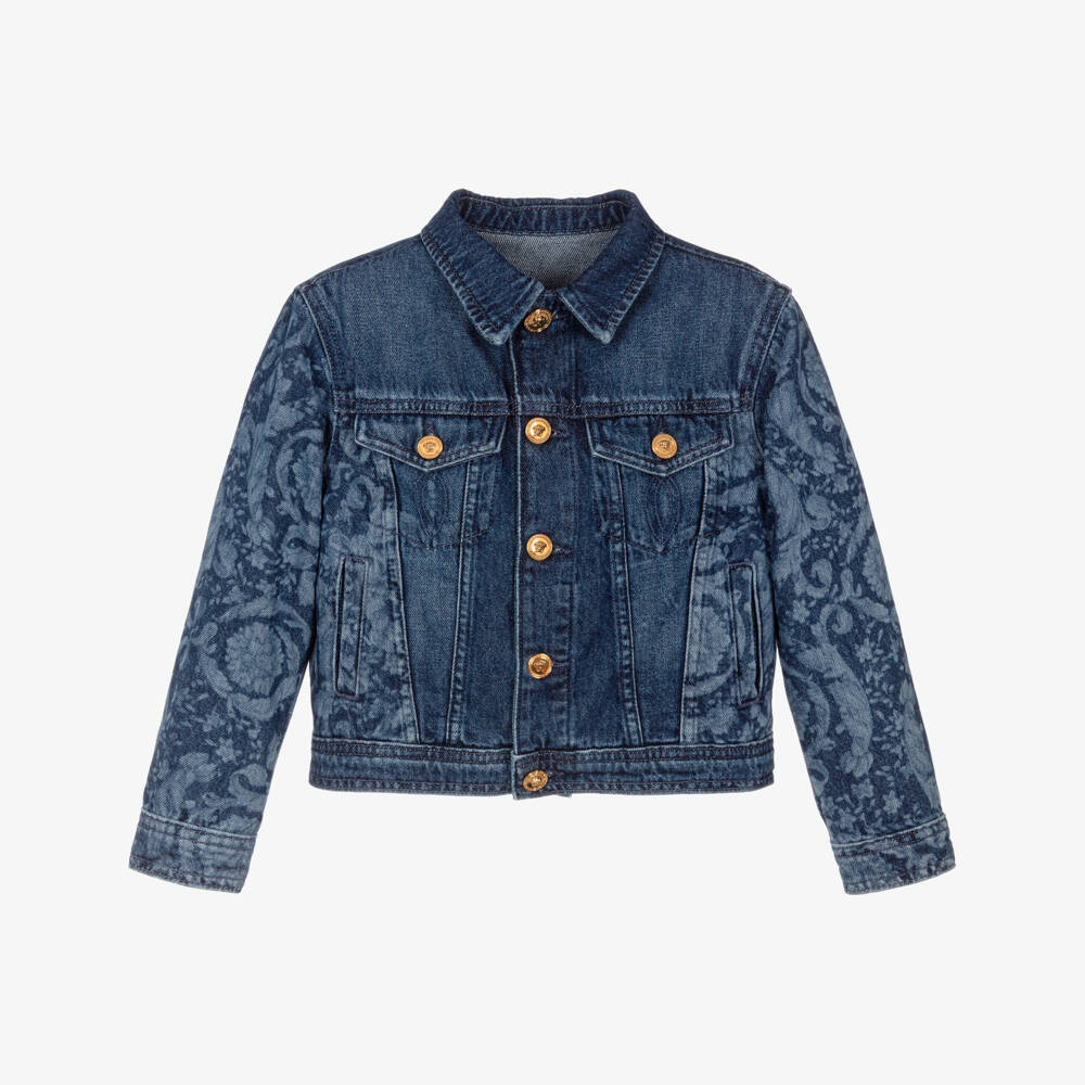 Versace-Blue Denim Barocco Print Jacket | Childrensalon Outlet