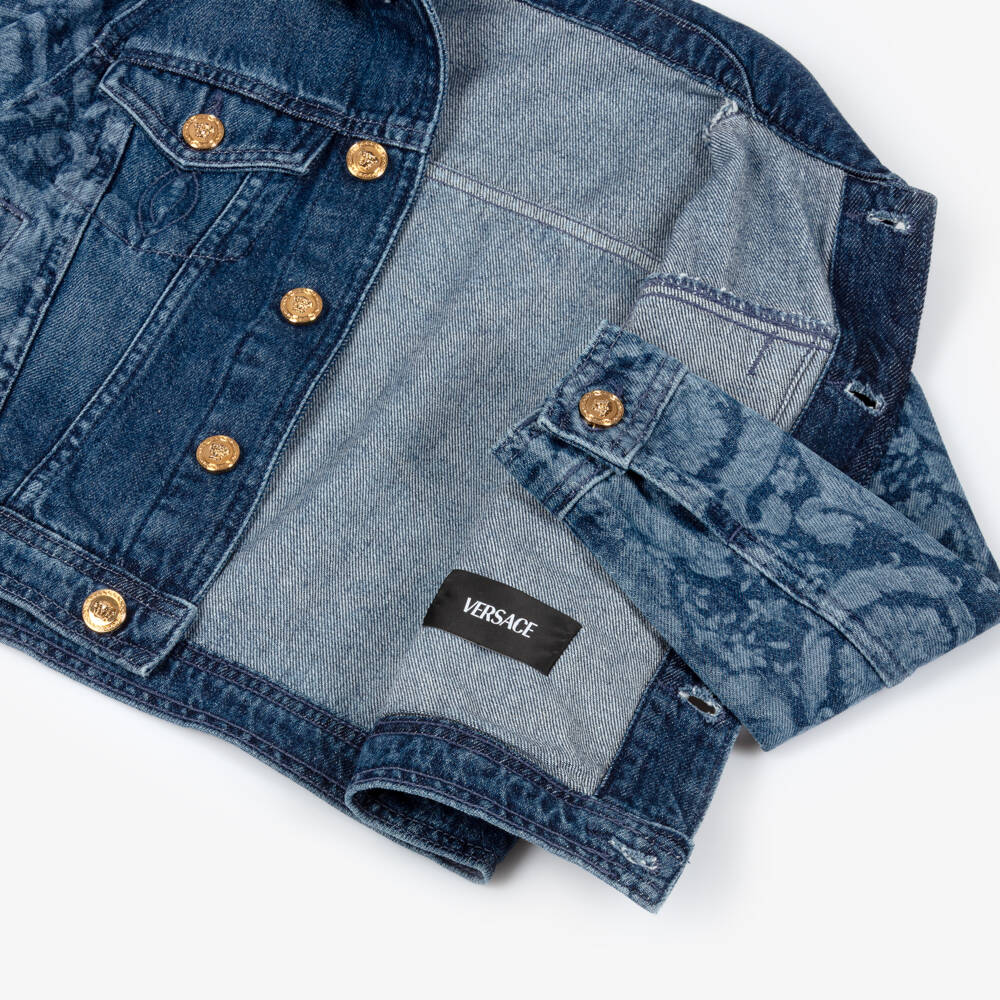 Versace-Blue Denim Barocco Print Jacket | Childrensalon Outlet