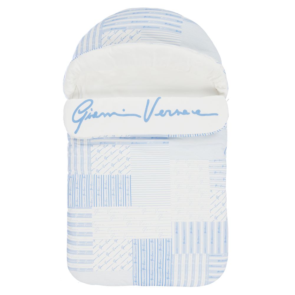 Versace - محضن قطن لون أزرق وأبيض للمواليد (77سم) | Childrensalon
