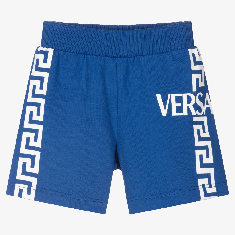 Versace - Blue & White Greca Baby Shorts | Childrensalon