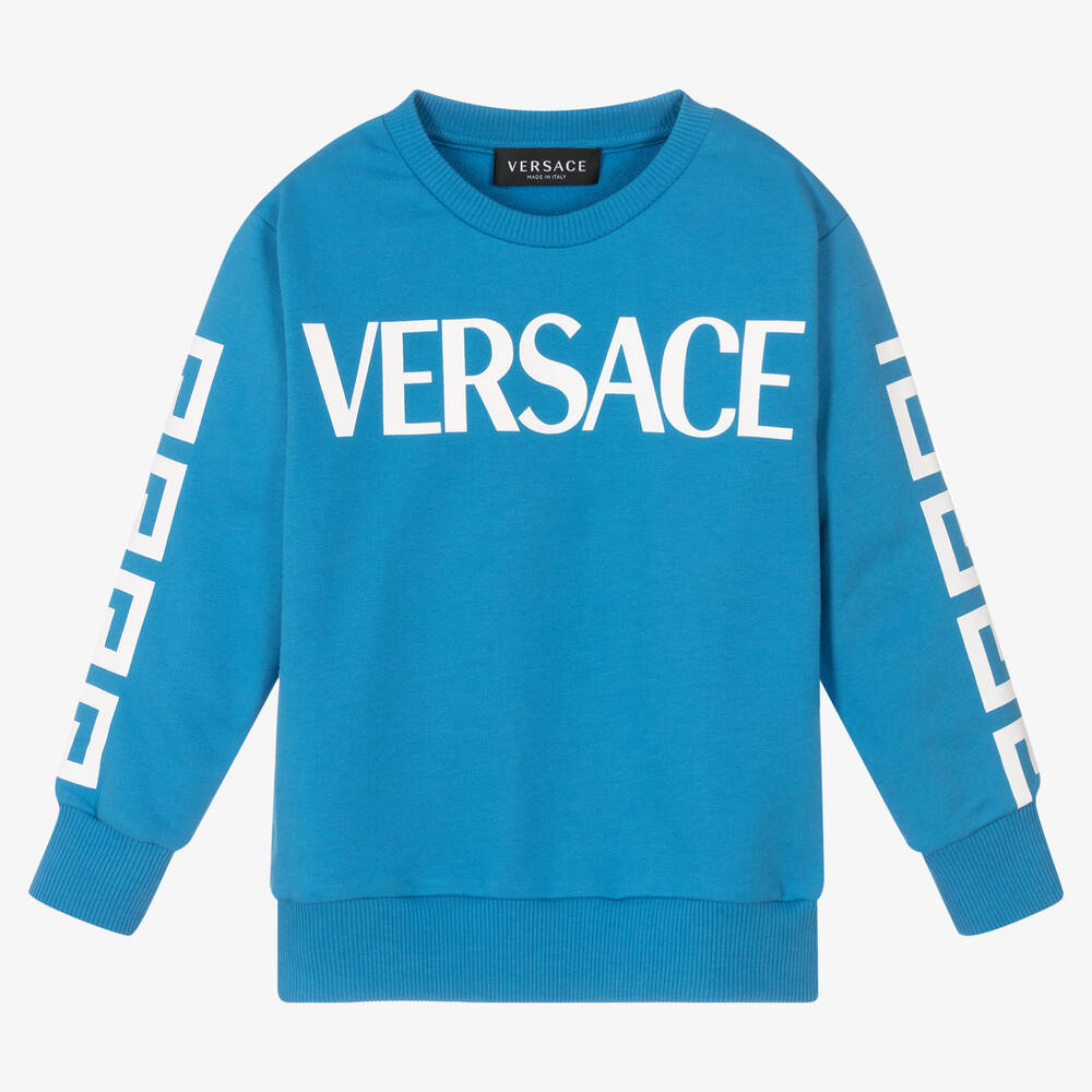 Versace - سويتشيرت قطن جيرسي لون أزرق وأبيض للأولاد | Childrensalon