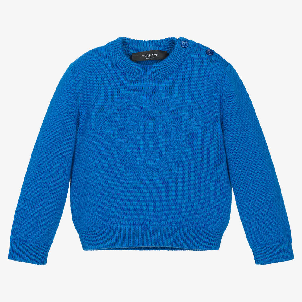 Versace - Blue Wool Knit Medusa Sweater | Childrensalon