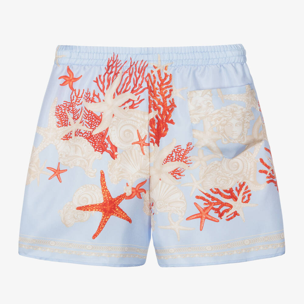 Versace-Boys Aqua Baroque Sea Silk Shorts | Childrensalon Outlet
