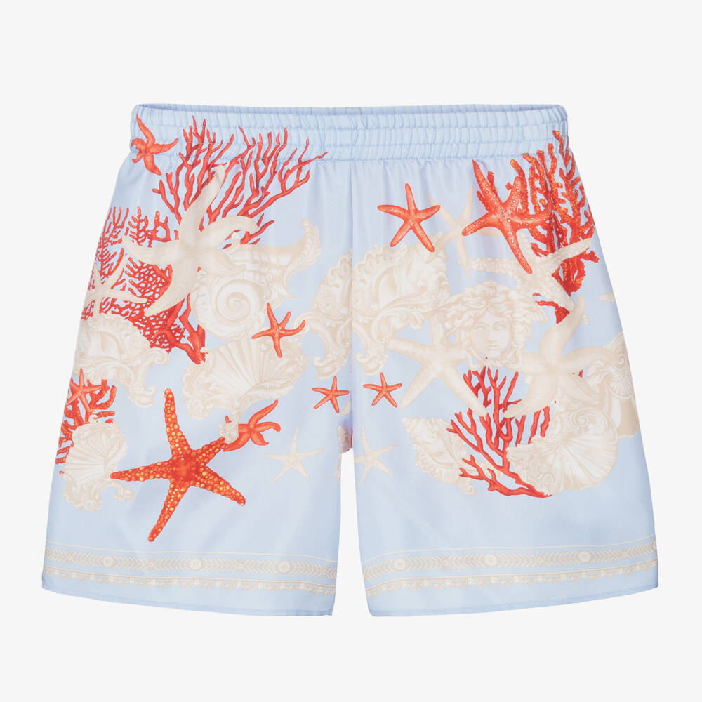 Versace-Boys Aqua Baroque Sea Silk Shorts | Childrensalon Outlet
