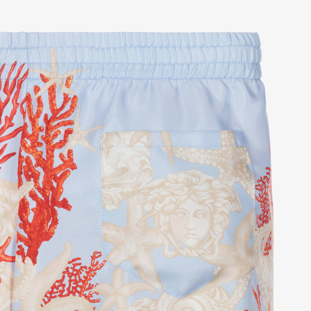 Versace-Boys Aqua Baroque Sea Silk Shorts | Childrensalon Outlet