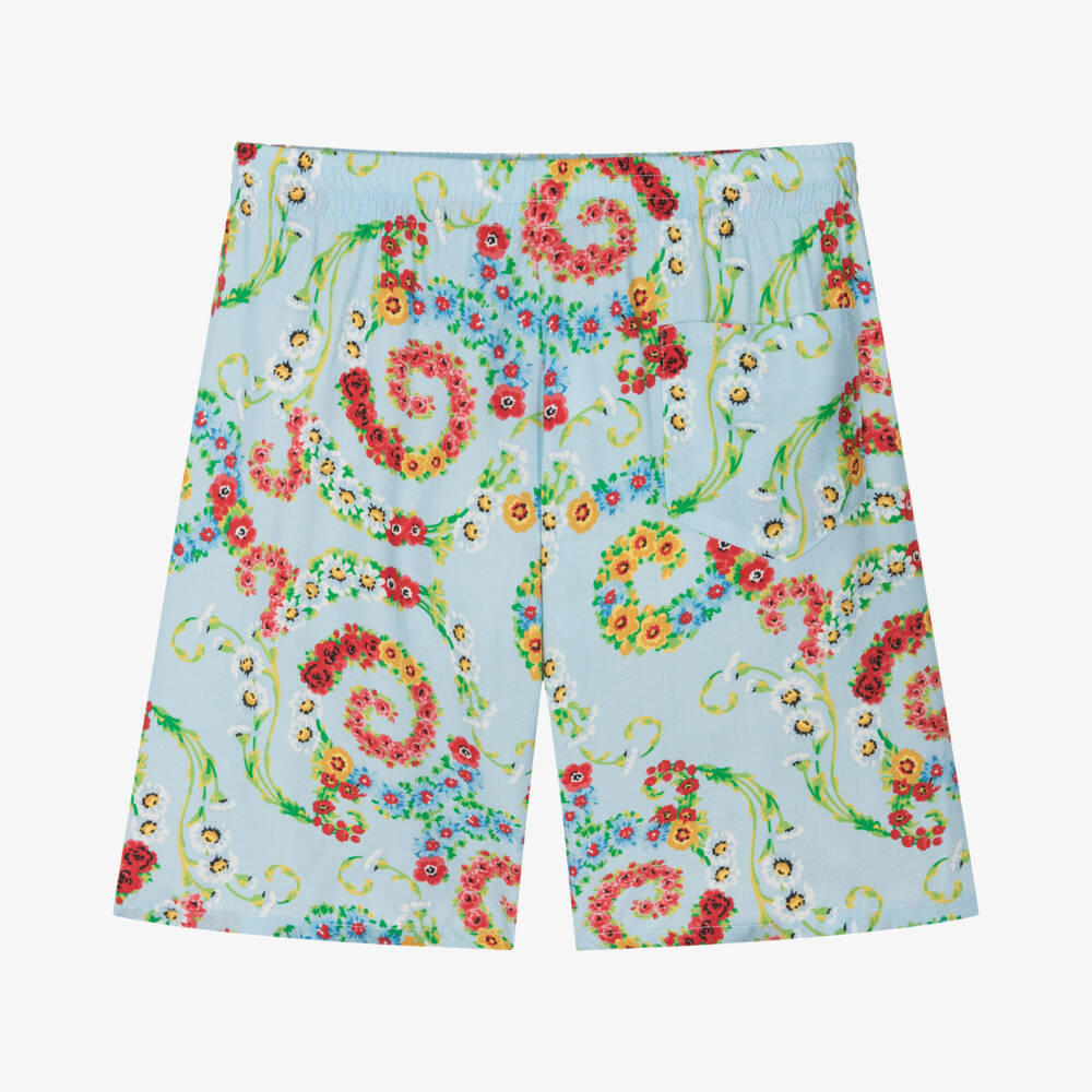 Versace-Boys Azure Floral Patterned Shorts | Childrensalon Outlet