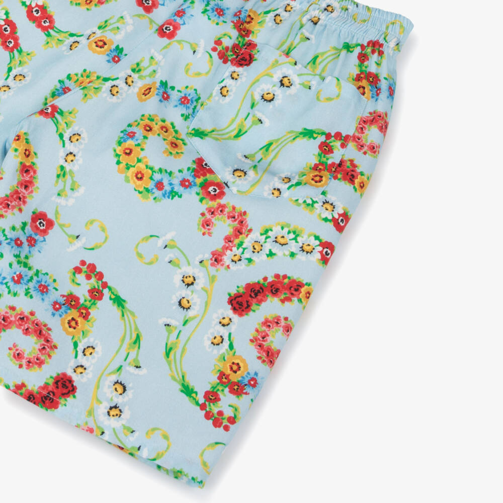 Versace-Boys Azure Floral Patterned Shorts | Childrensalon Outlet