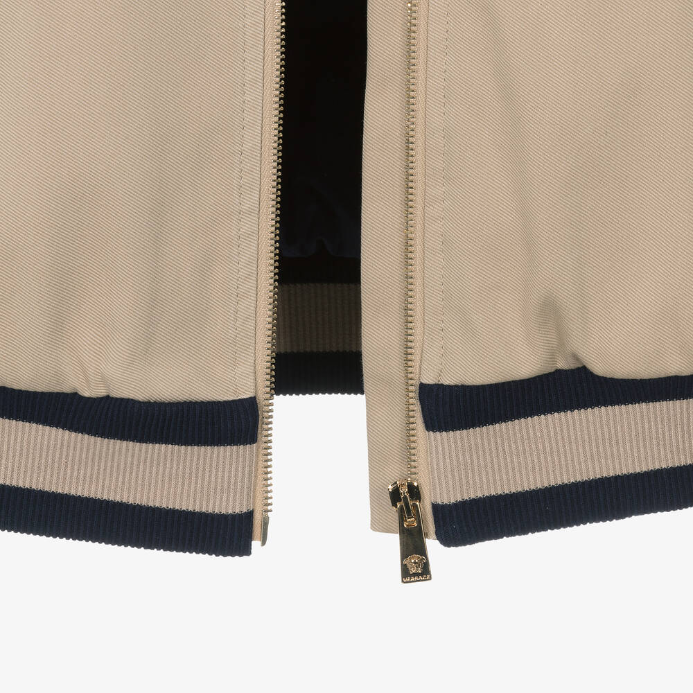 Versace-Boys Beige & Blue Cotton Bomber Jacket | Childrensalon Outlet