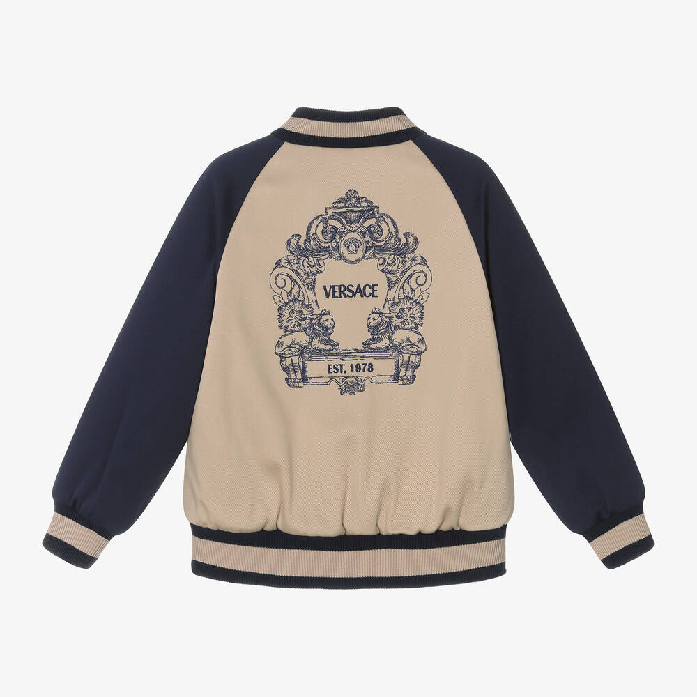 Versace-Boys Beige & Blue Cotton Bomber Jacket | Childrensalon Outlet