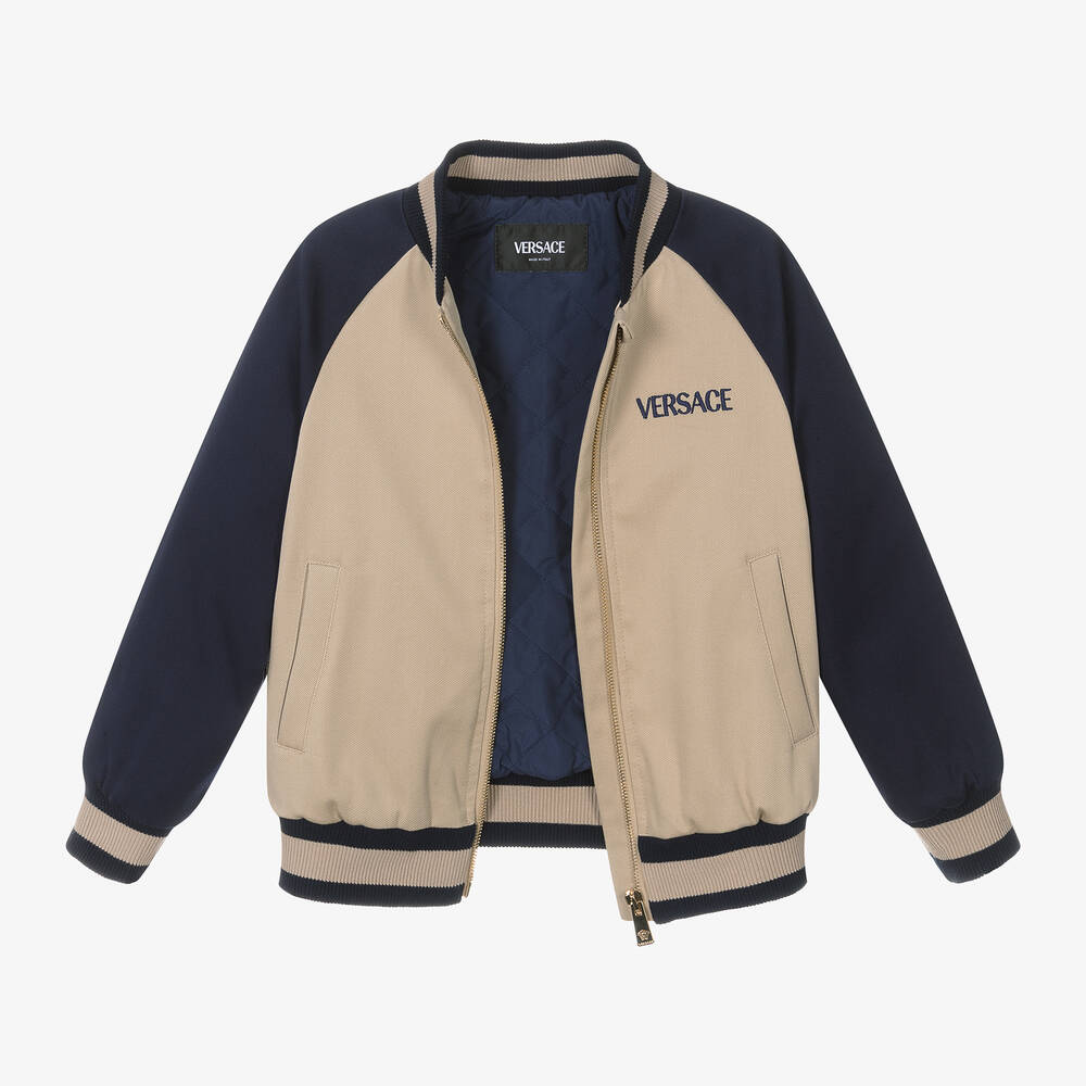 Versace-Boys Beige & Blue Cotton Bomber Jacket | Childrensalon Outlet
