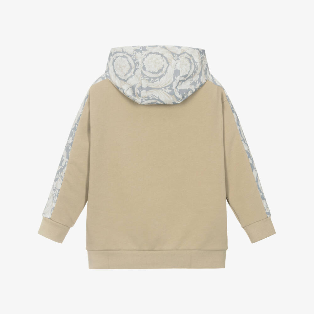 Versace-Boys Beige Cotton Baroque Hoodie | Childrensalon Outlet
