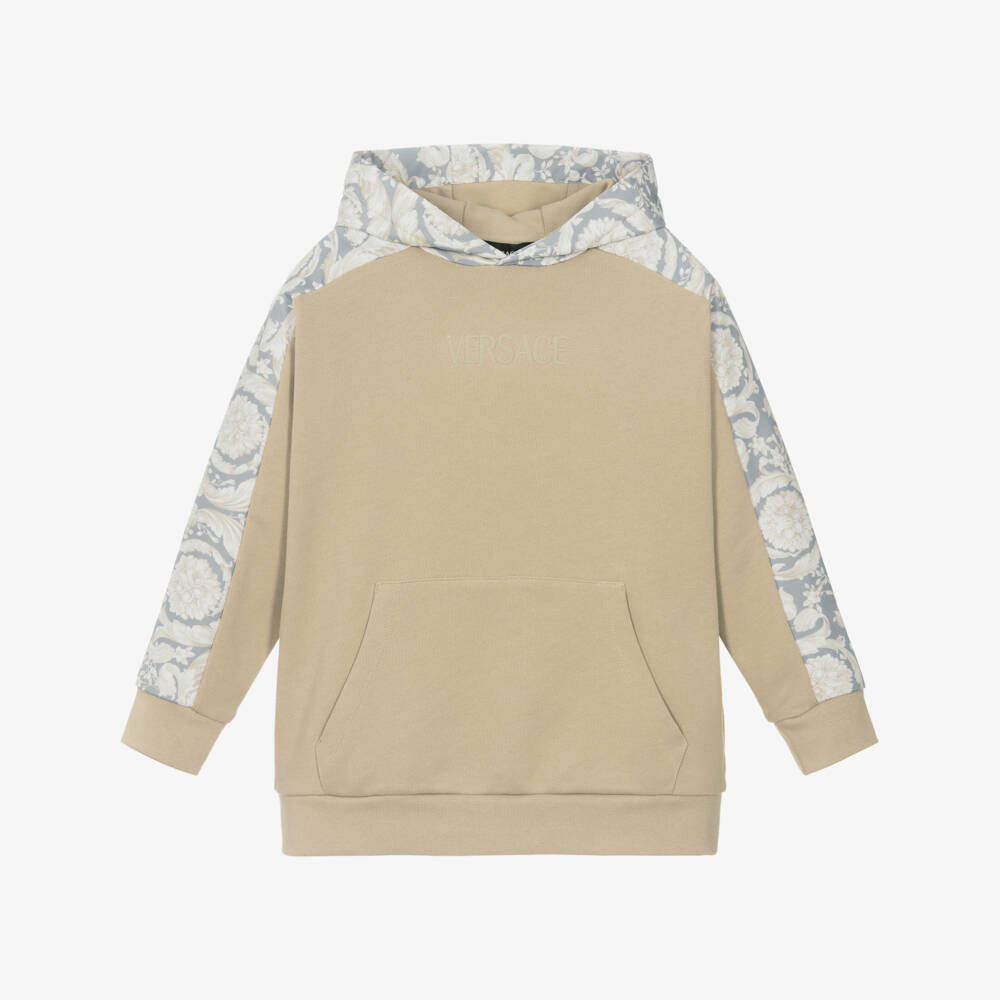 Versace-Boys Beige Cotton Baroque Hoodie | Childrensalon Outlet