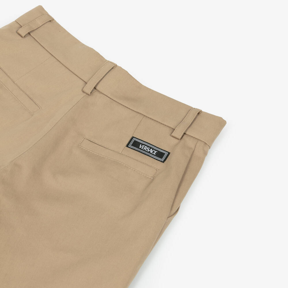 Versace-Boys Beige Cotton Logo Label Shorts | Childrensalon Outlet