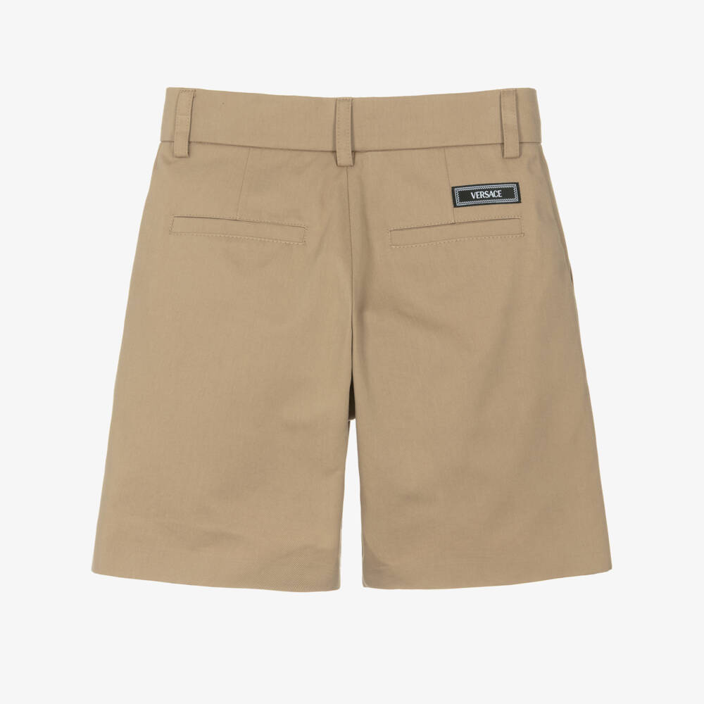 Versace-Boys Beige Cotton Logo Label Shorts | Childrensalon Outlet