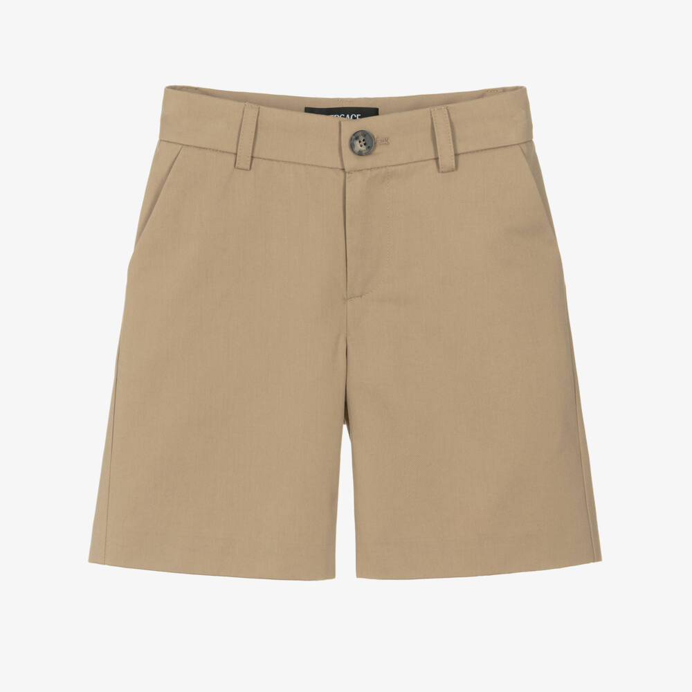 Versace-Boys Beige Cotton Logo Label Shorts | Childrensalon Outlet