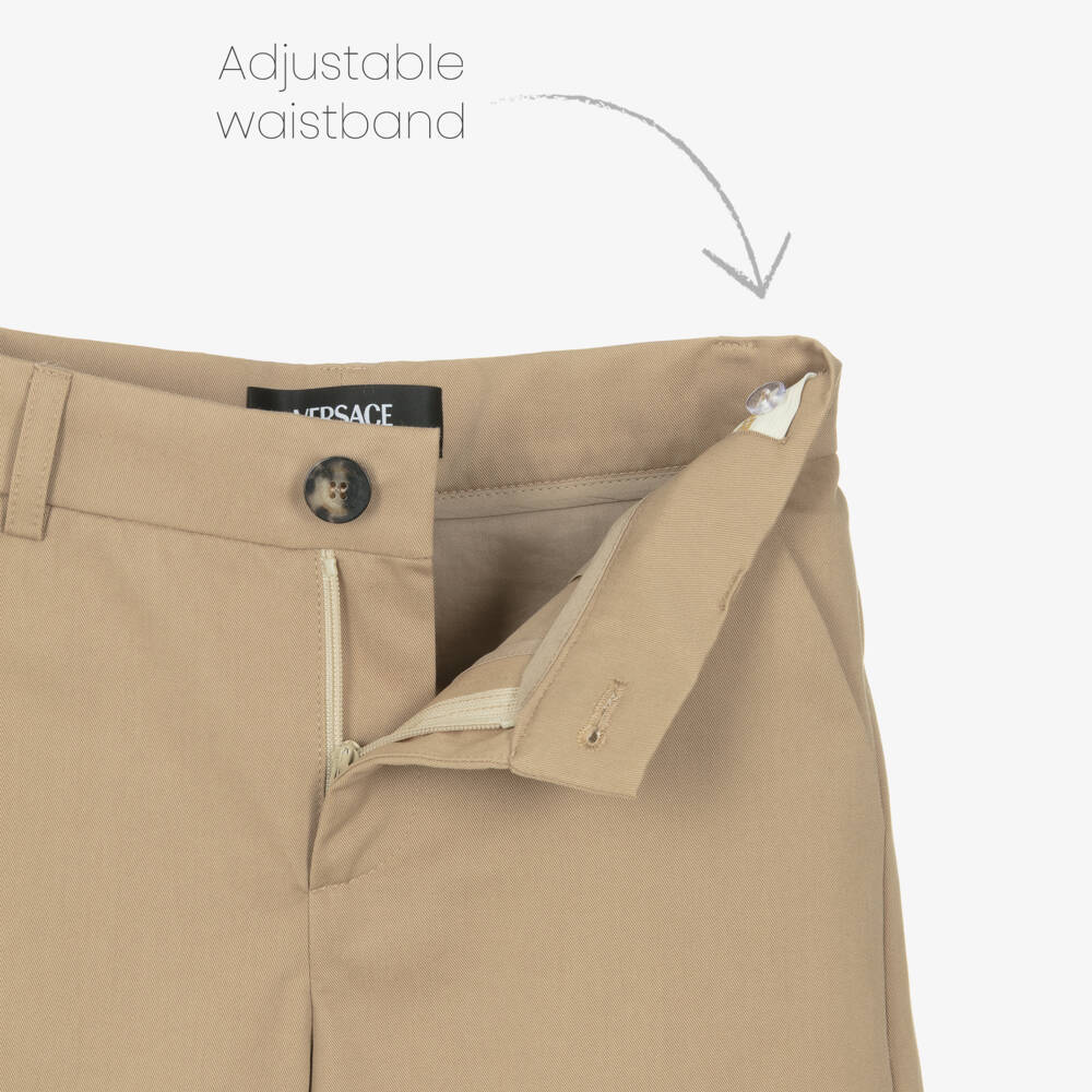 Versace-Boys Beige Cotton Logo Label Shorts | Childrensalon Outlet