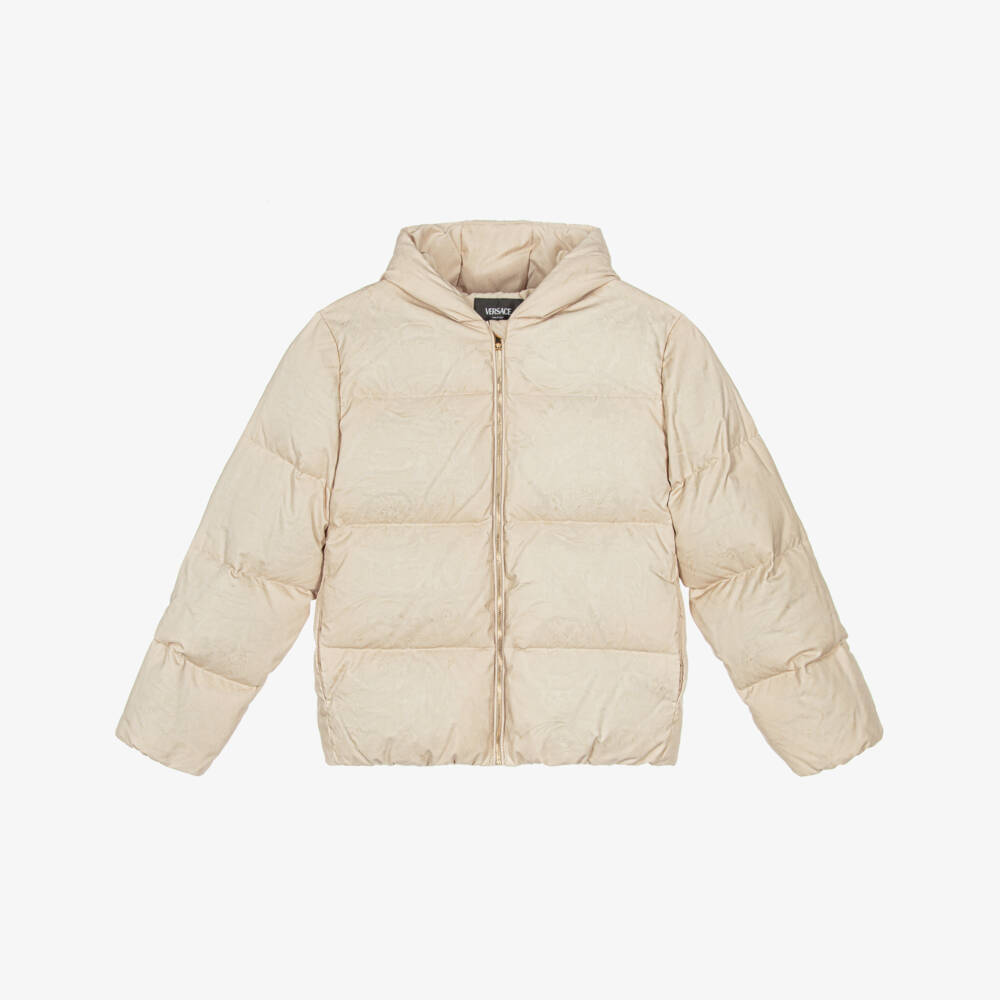 Versace-Boys Beige Whisper Barocco Puffer Jacket | Childrensalon Outlet