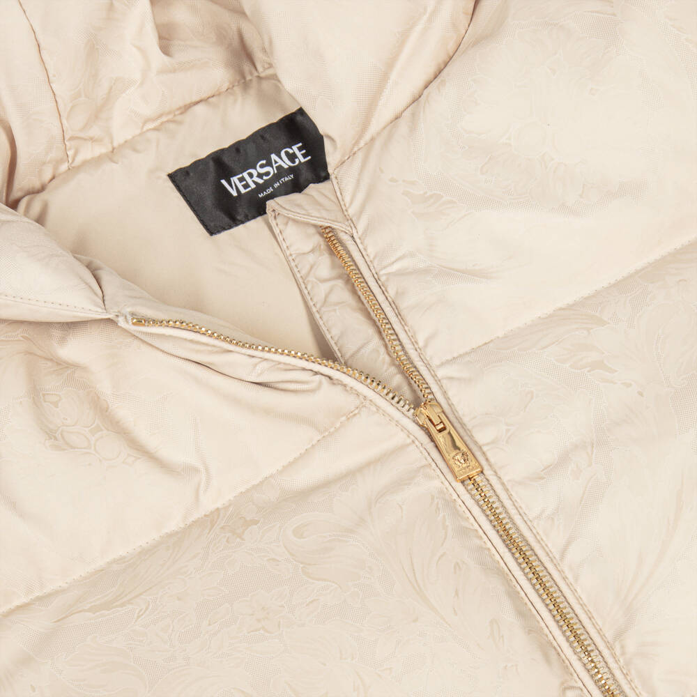 Versace-Boys Beige Whisper Barocco Puffer Jacket | Childrensalon Outlet