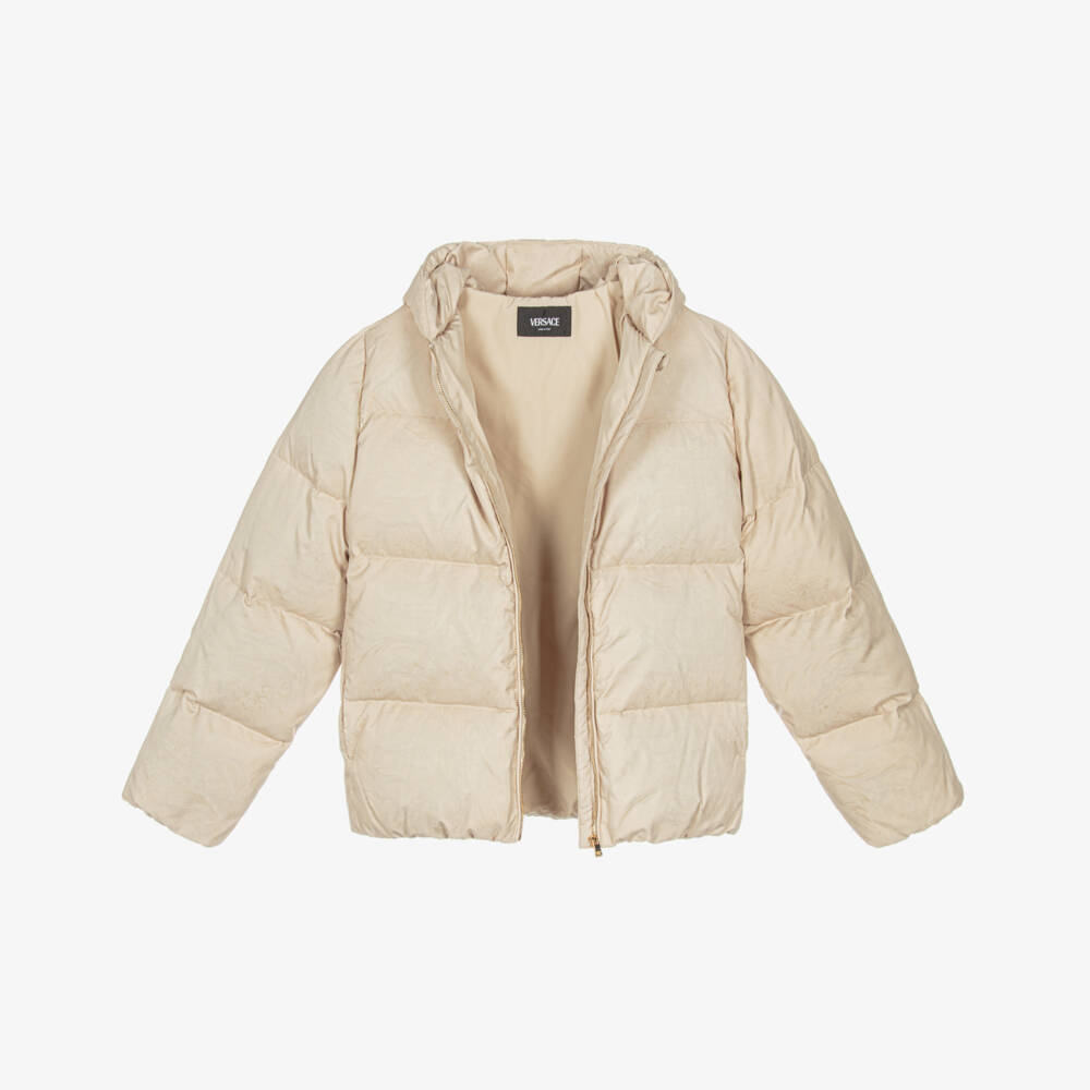 Versace-Boys Beige Whisper Barocco Puffer Jacket | Childrensalon Outlet
