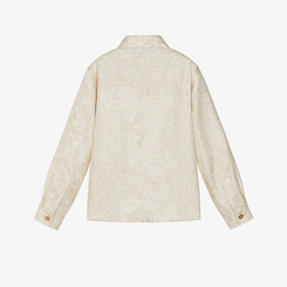 Versace-Boys Beige Whisper Barocco Pure Silk Shirt | Childrensalon Outlet