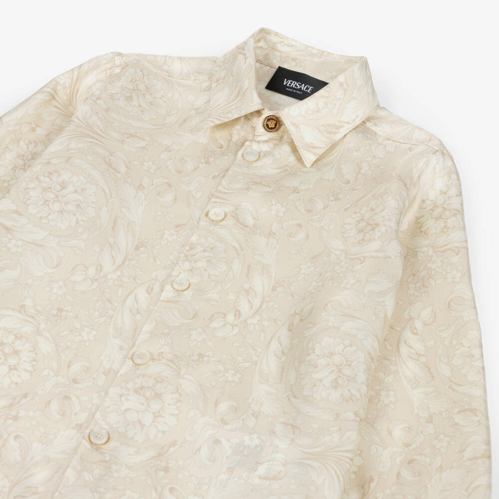 Versace-Boys Beige Whisper Barocco Pure Silk Shirt | Childrensalon Outlet