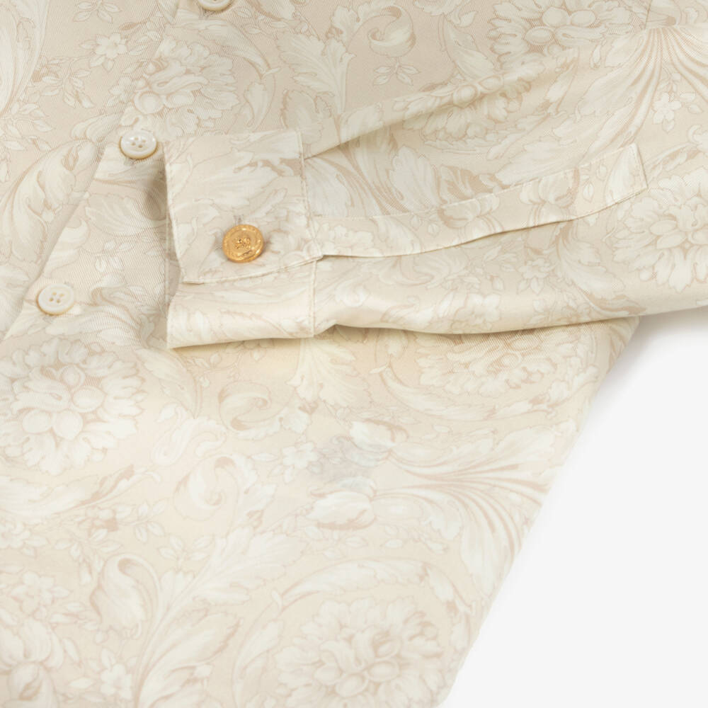 Versace-Boys Beige Whisper Barocco Pure Silk Shirt | Childrensalon Outlet