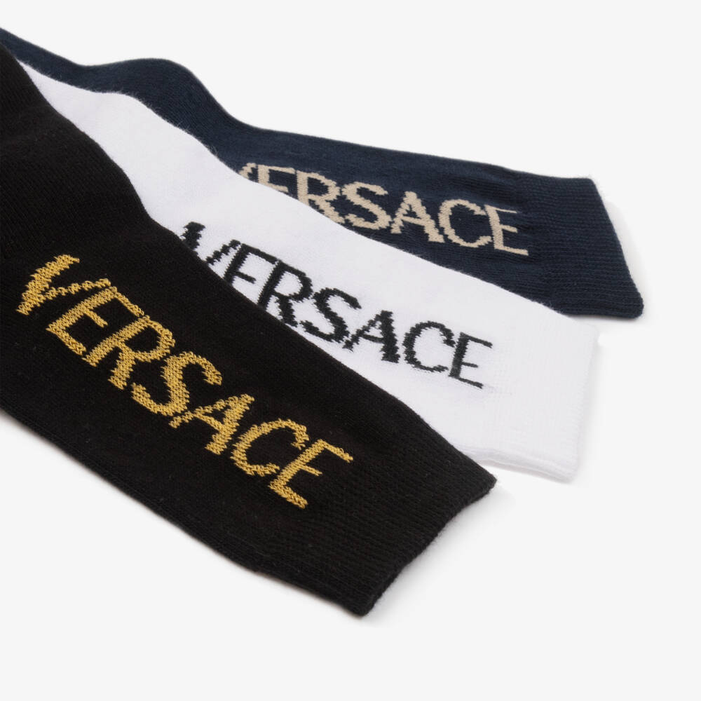 Versace-Boys Black and Blue Ankle Socks | Childrensalon Outlet