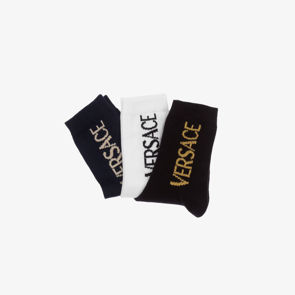 Versace-Boys Black and Blue Ankle Socks | Childrensalon Outlet