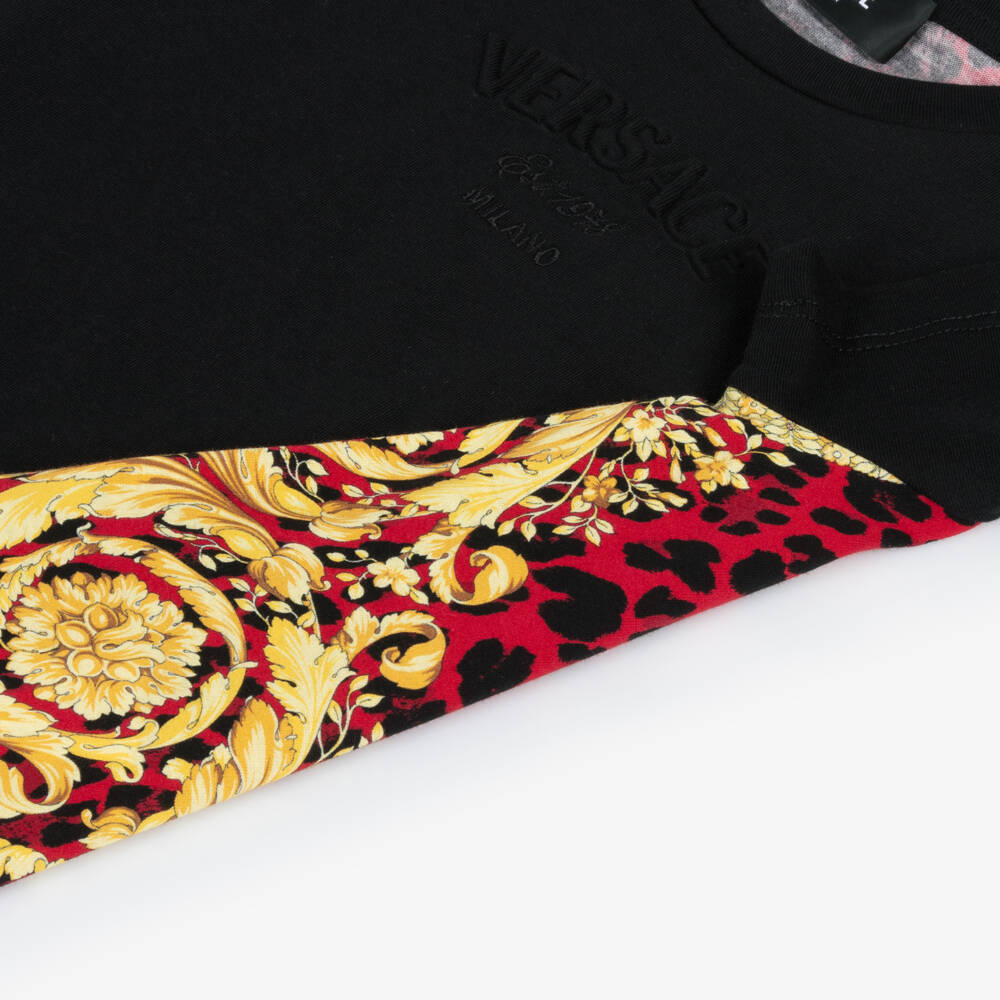Versace-Boys Black Baroque Pattern Cotton Tee | Childrensalon Outlet