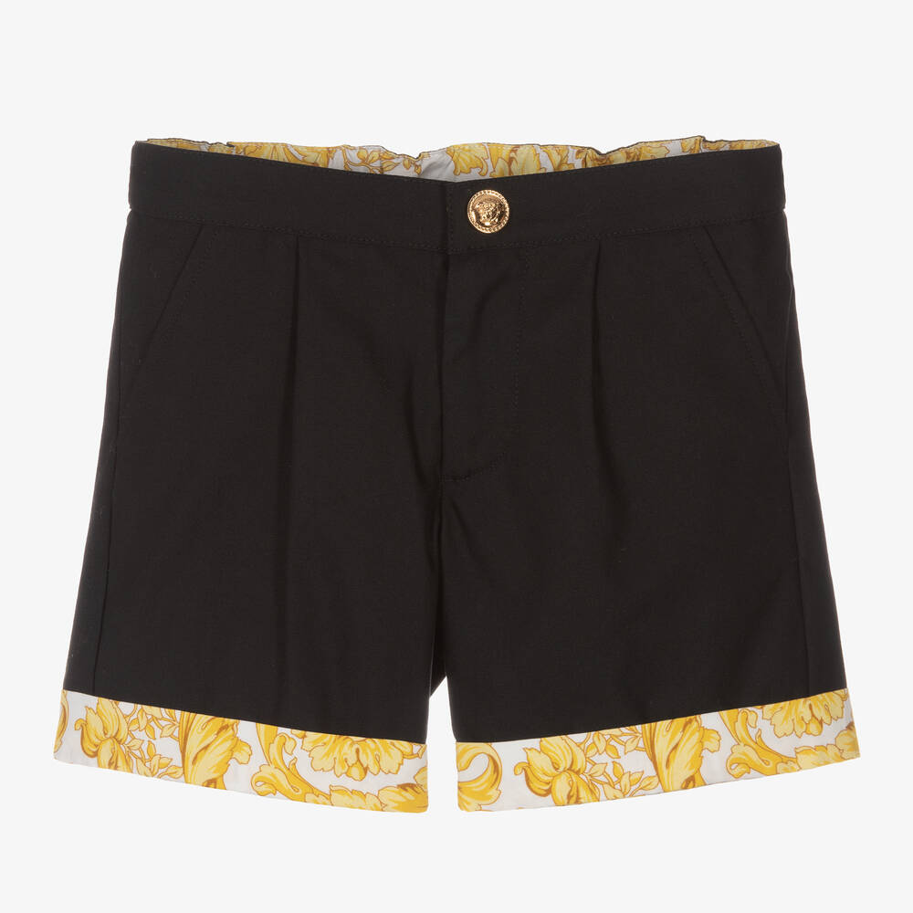 Versace-Черные хлопковые шорты с принтом Barocco | Childrensalon Outlet